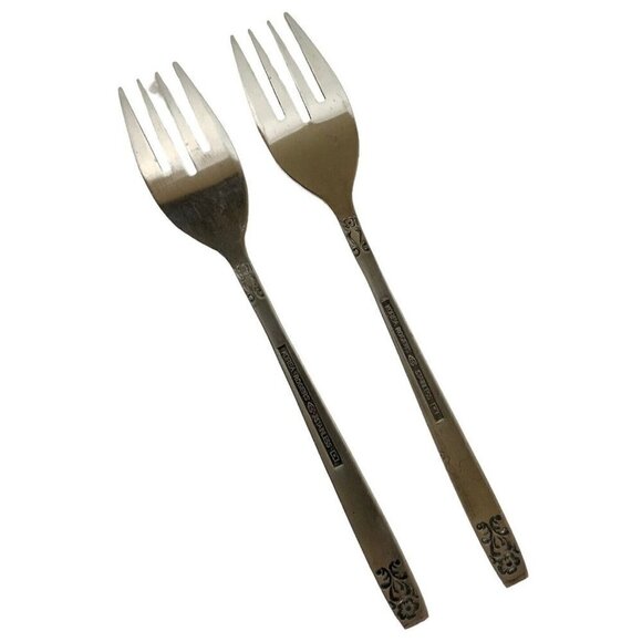 Rogers by Stanley Roberts Danesmore 2 Salad Forks Satin Stainless Steel 1970s - Picture 2 of 4